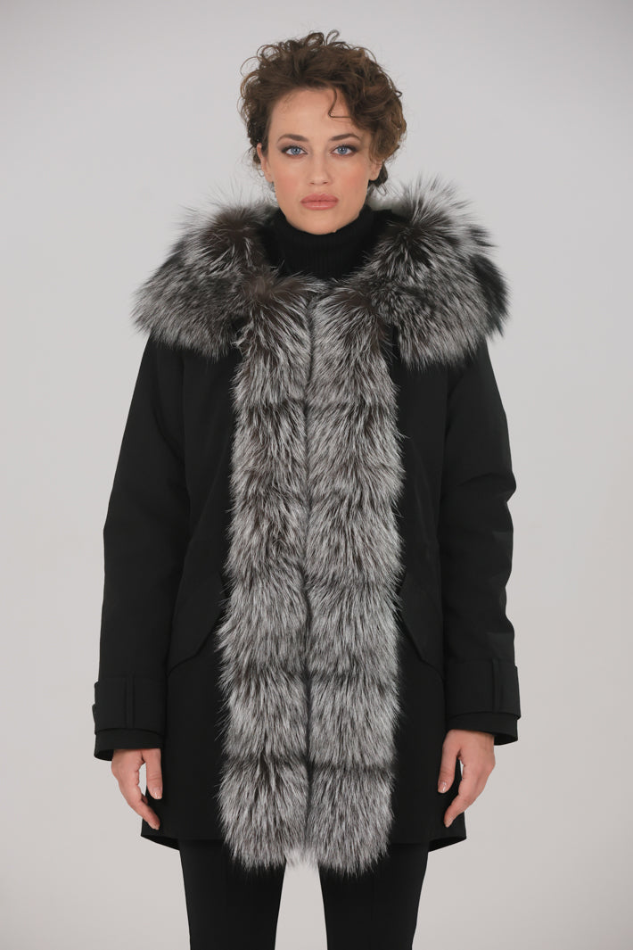 Parka long in misto cotone impermeabile Fox Silver