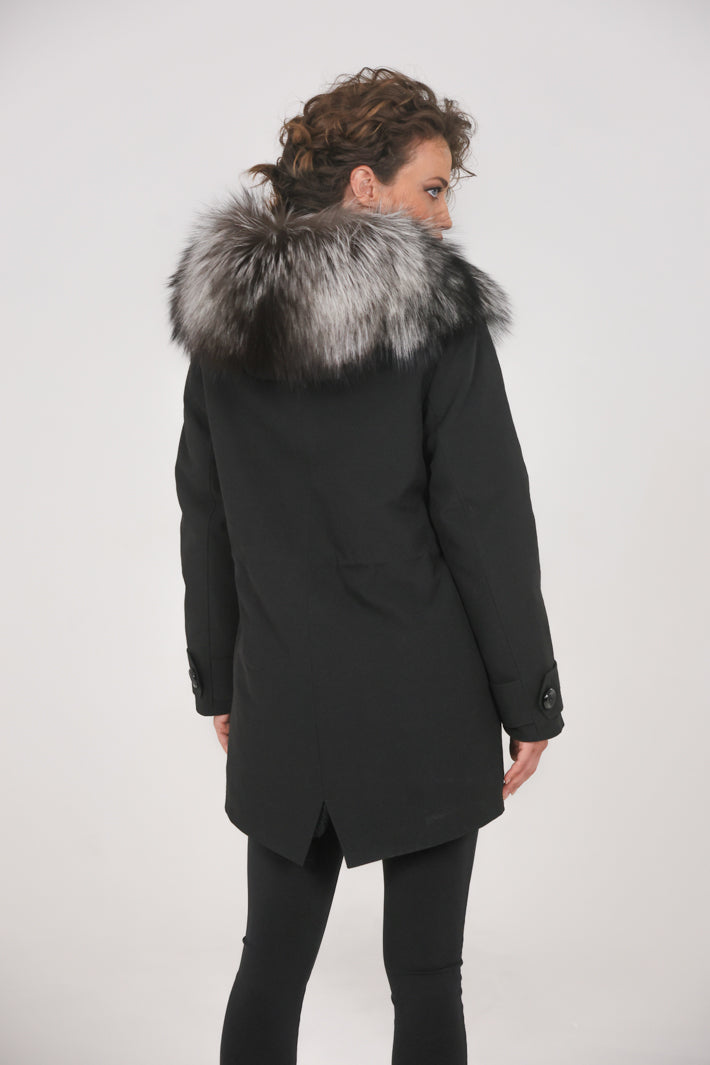 Parka long in misto cotone impermeabile Fox Silver