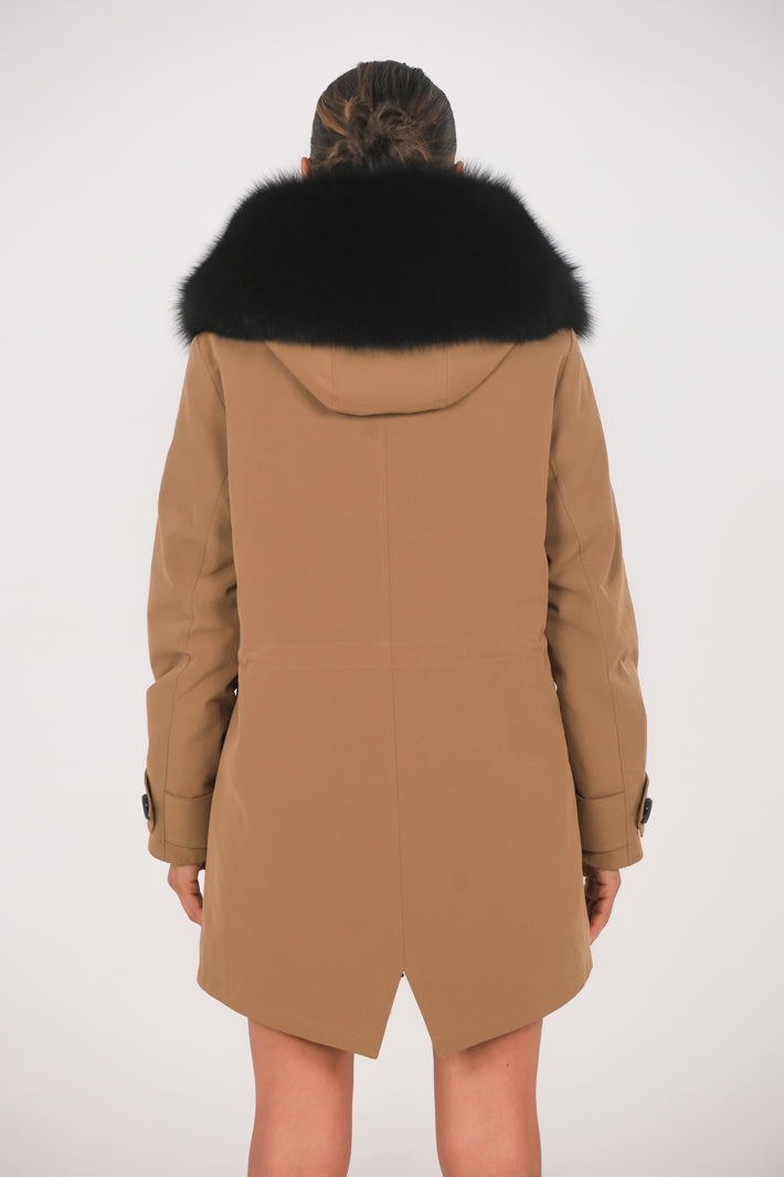 Parka long in misto cotone impermeabile Fox Black