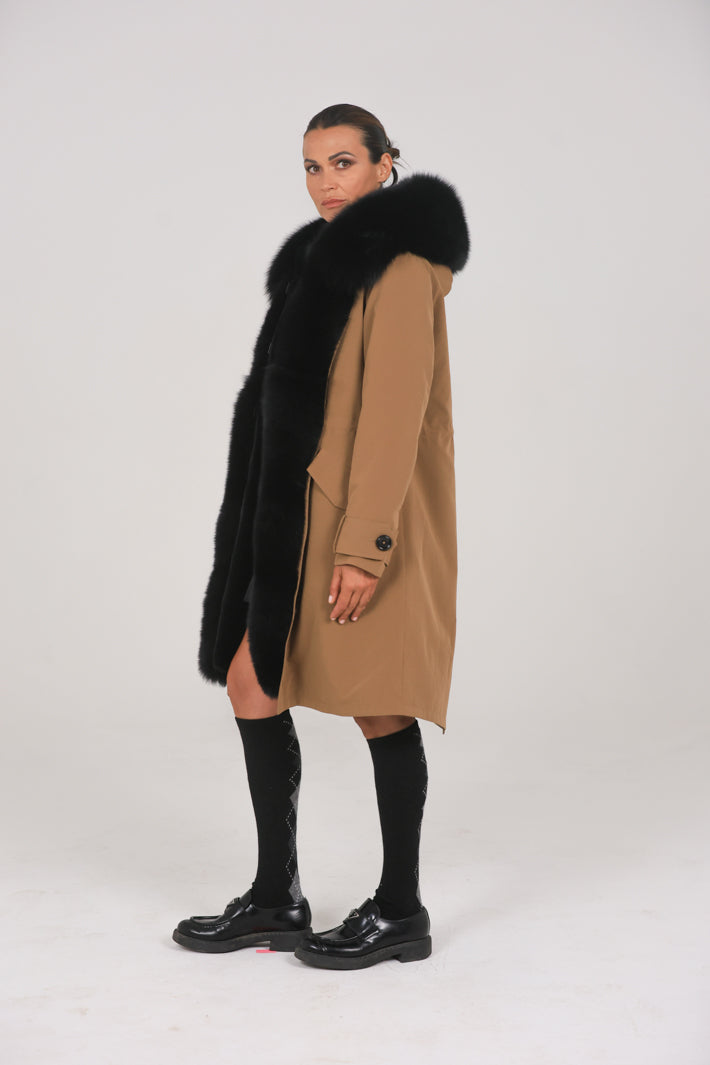 Parka  x-long in misto cotone  impermeabile  Fox Black