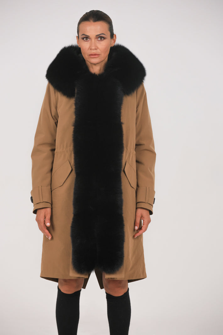 Parka  x-long in misto cotone  impermeabile  Fox Black