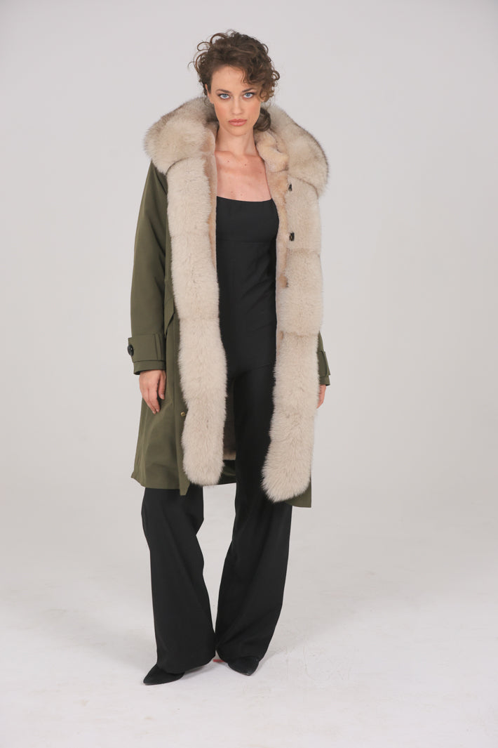 Parka  x-long in misto cotone impermeabile  Fox Beige