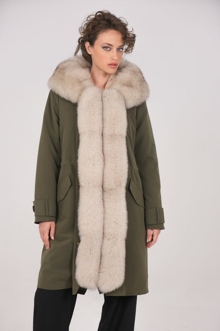 Parka  x-long in misto cotone impermeabile  Fox Beige