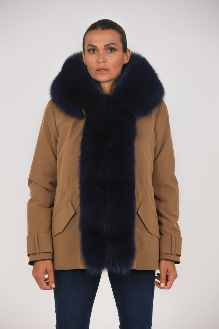 Parka short in misto cotone impermeabile Fox Blue