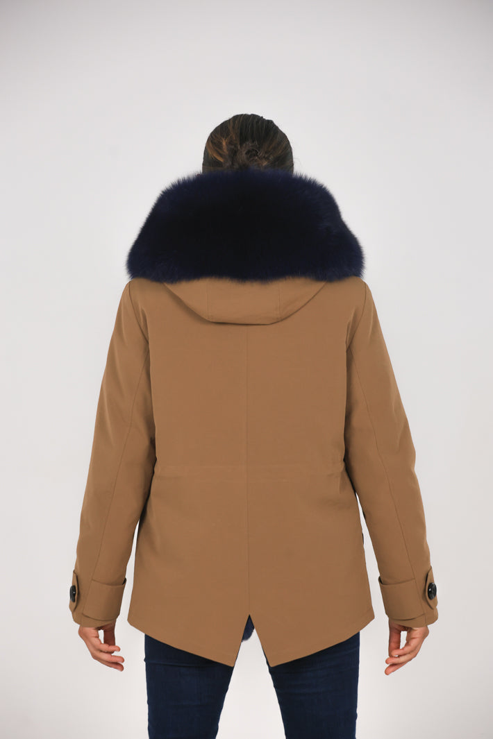 Parka short in misto cotone impermeabile Fox Blue