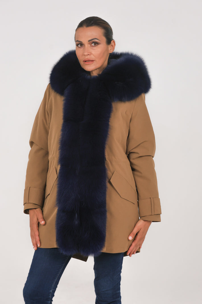 Parka long  in misto cotone impermeabile Fox Blue