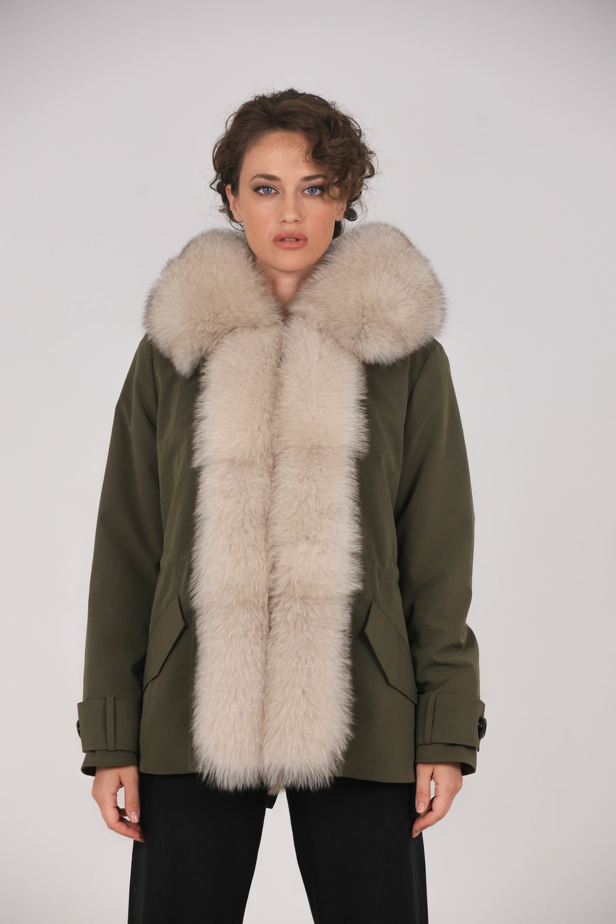 Parka short in misto cotone impermeabile  Fox Beige