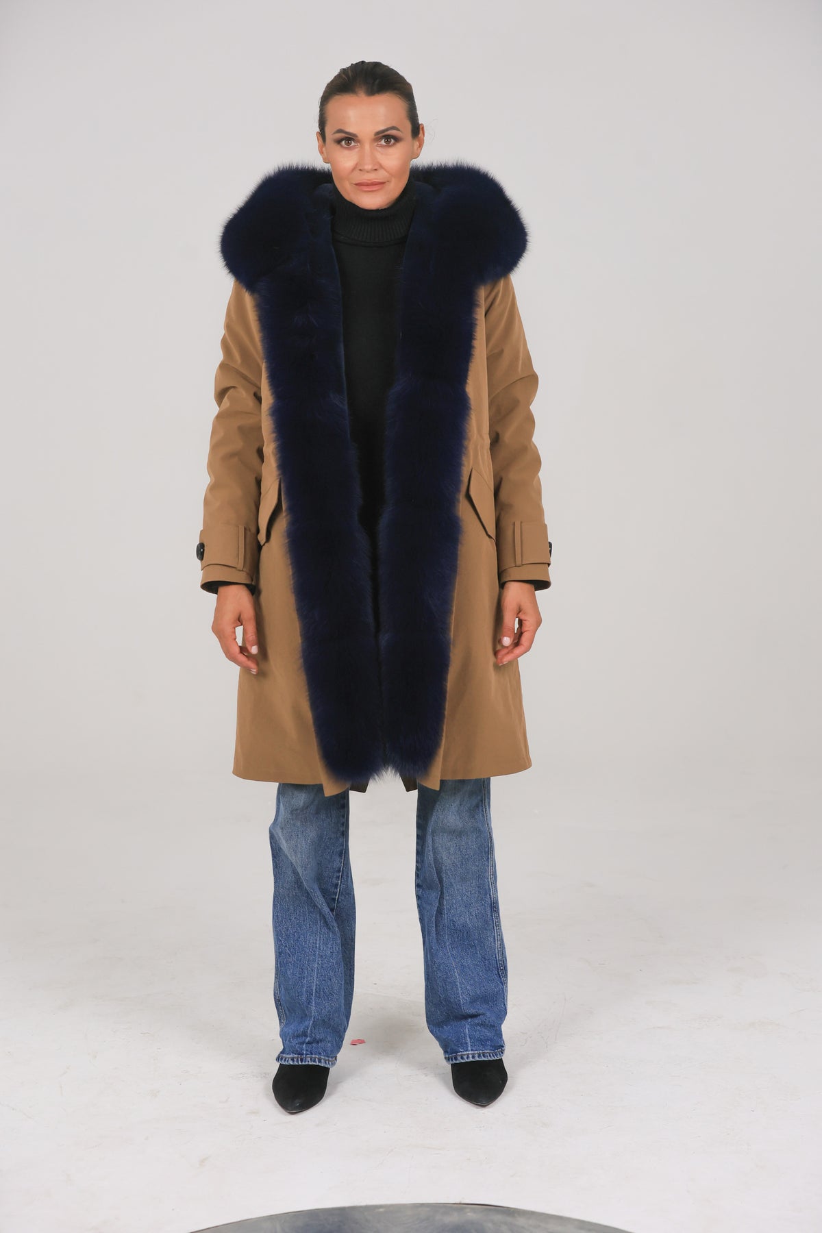 Parka X-long in misto cotone impermeabile Fox Blue