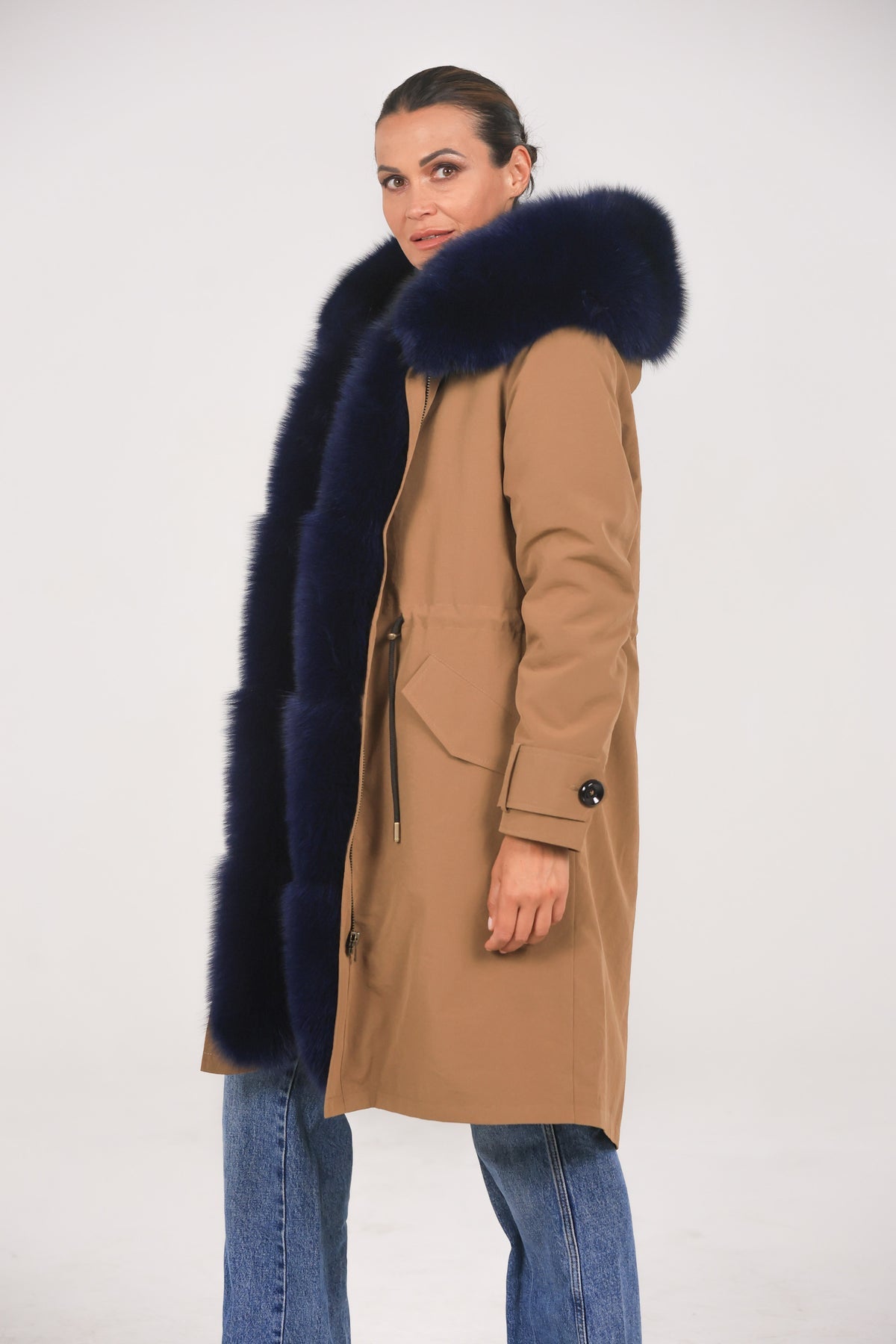 Parka X-long in misto cotone impermeabile Fox Blue