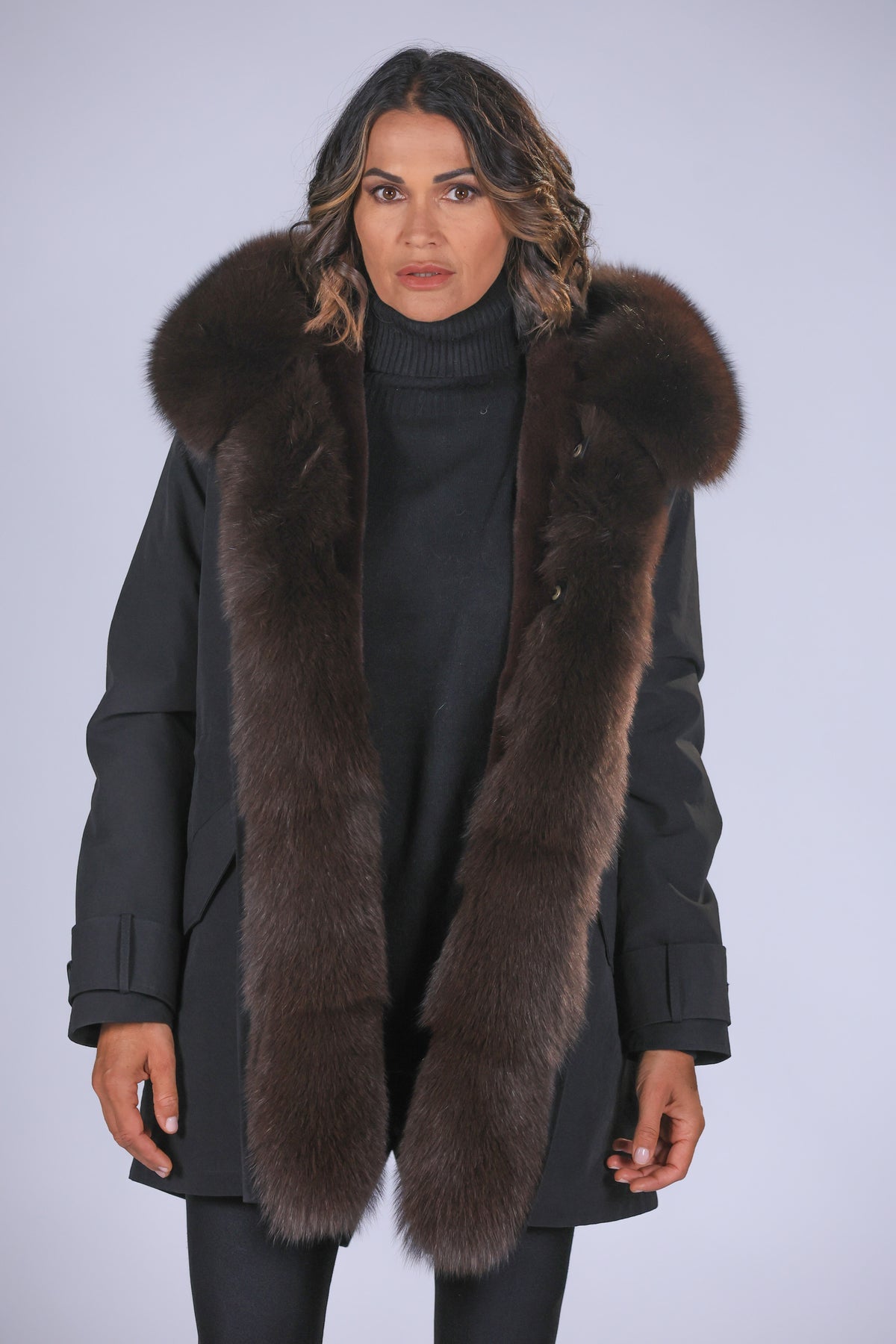 Parka long in misto cotone impermeabile Fox Brown