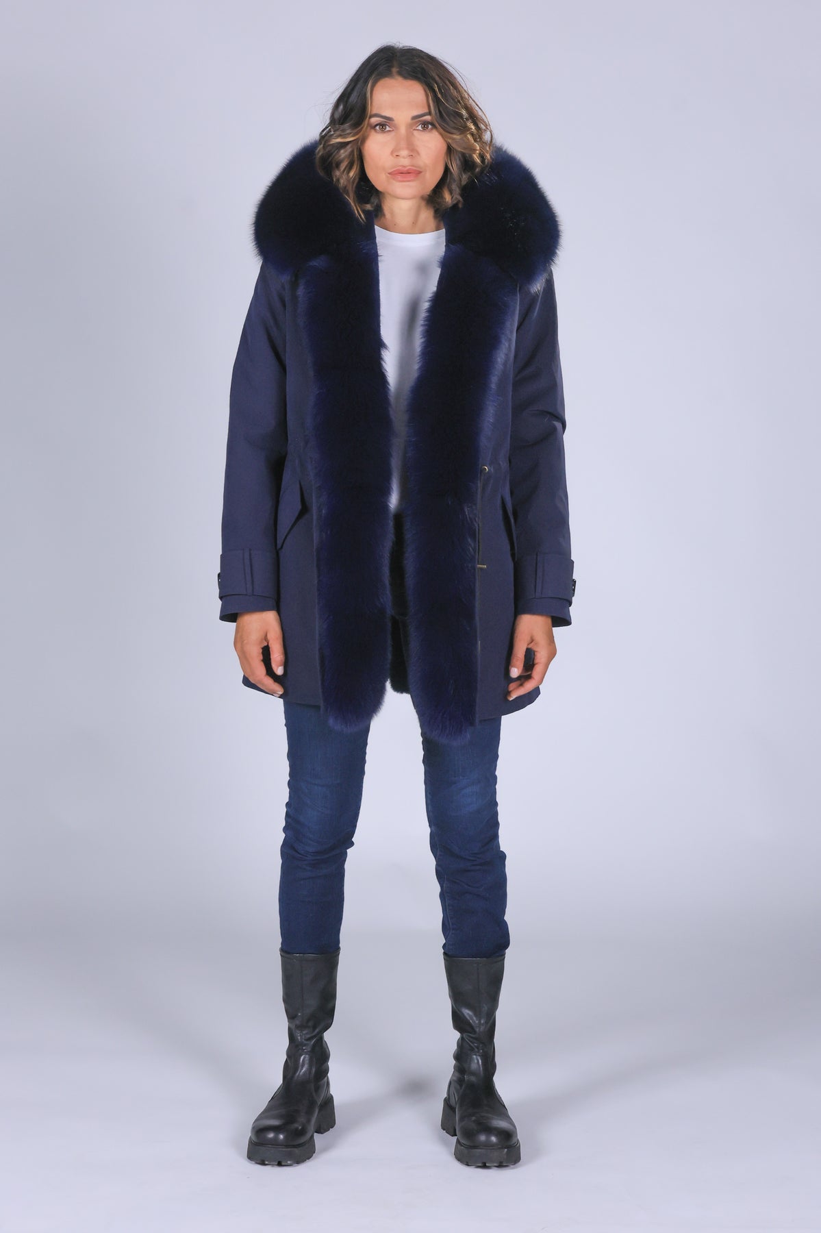 Parka long  in misto cotone impermeabile Fox Blue