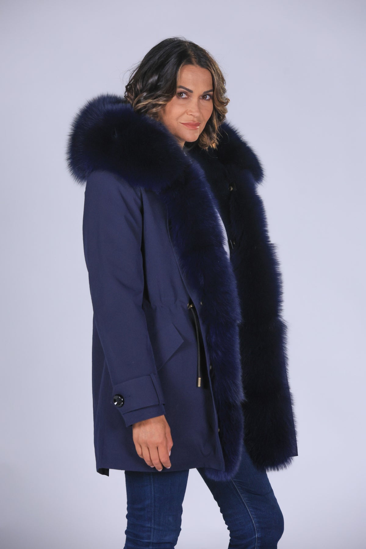 Parka long  in misto cotone impermeabile Fox Blue