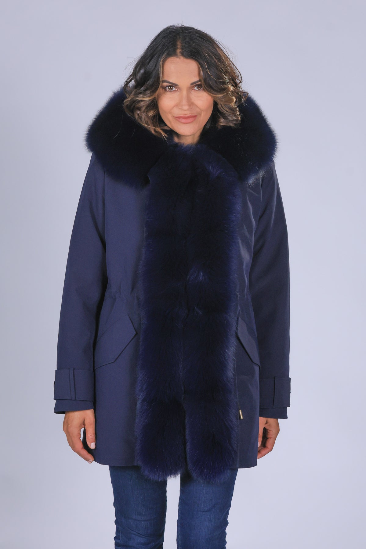 Parka long  in misto cotone impermeabile Fox Blue