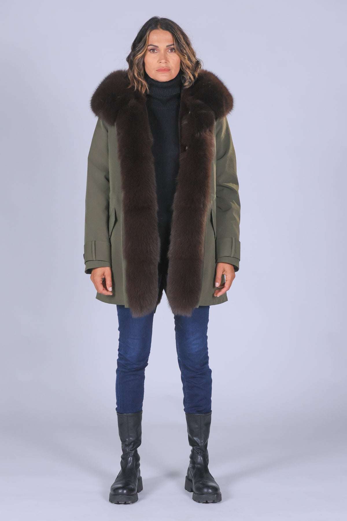 Parka long in misto cotone impermeabile Fox Brown