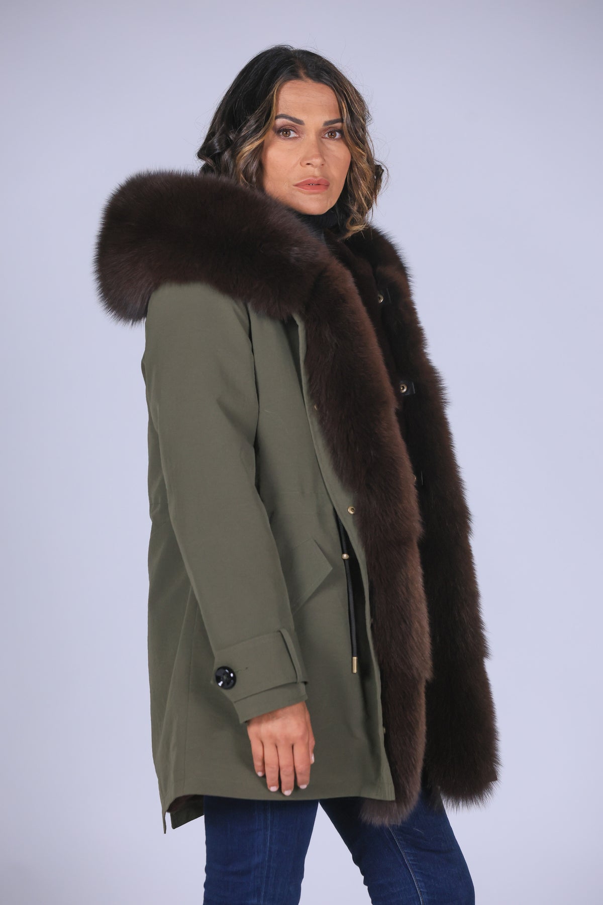 Parka long in misto cotone impermeabile Fox Brown