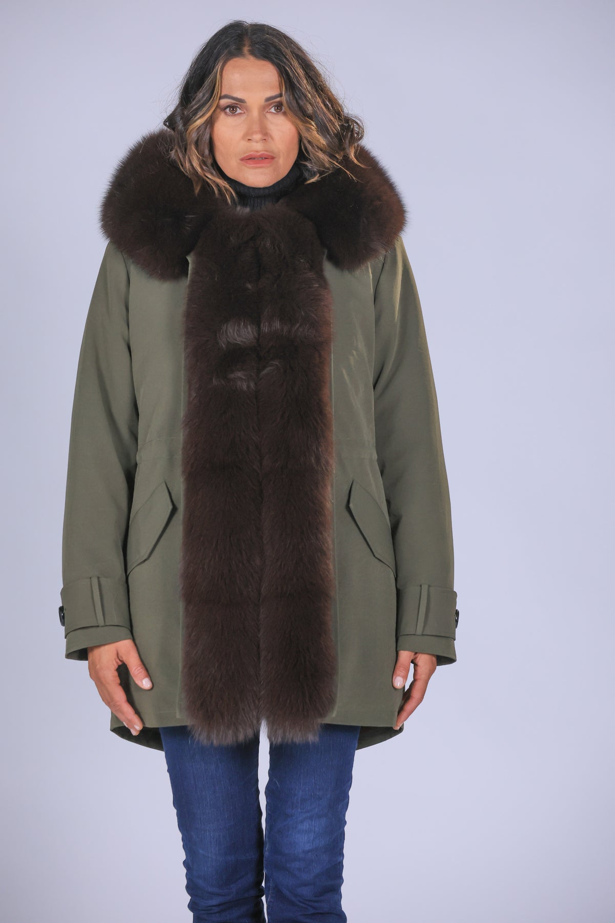 Parka long in misto cotone impermeabile Fox Brown