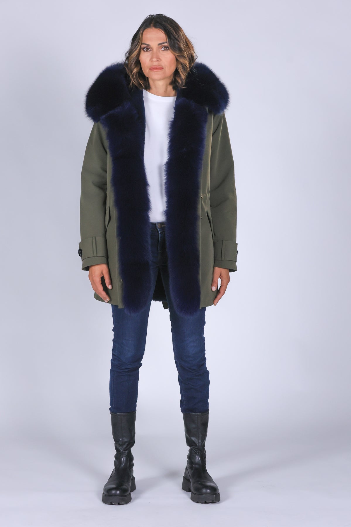 Parka long  in misto cotone impermeabile Fox Blue