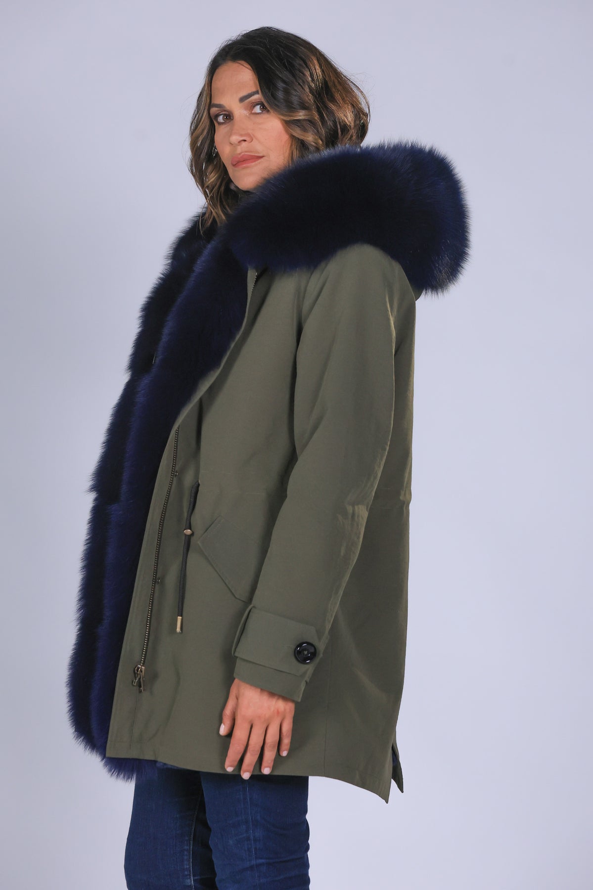 Parka long  in misto cotone impermeabile Fox Blue