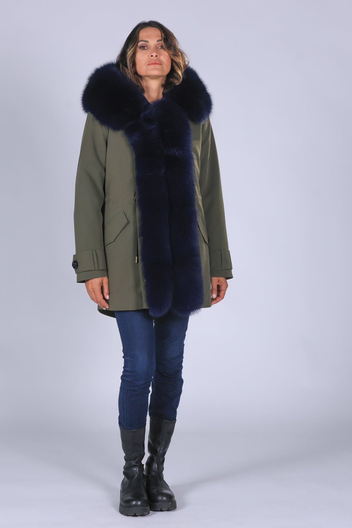 Parka long  in misto cotone impermeabile Fox Blue