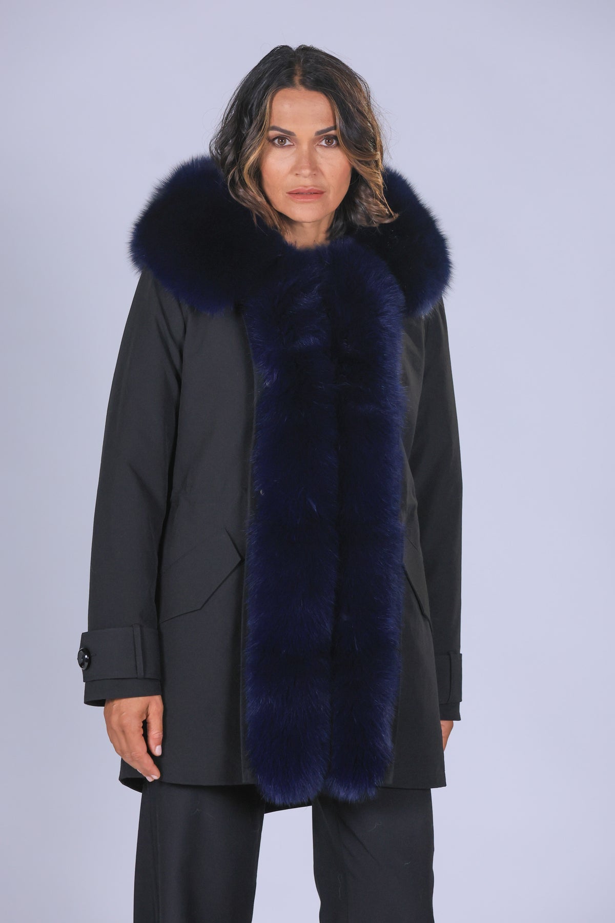 Parka long  in misto cotone impermeabile Fox Blue