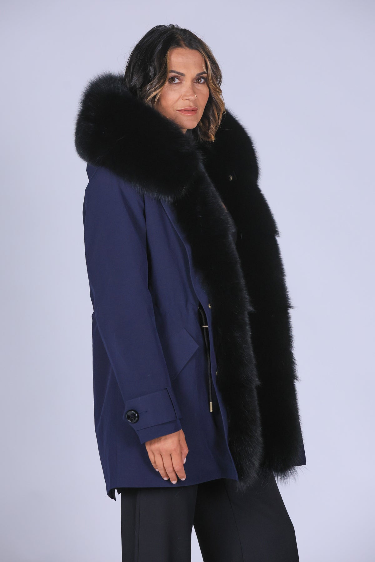 Parka long in misto cotone impermeabile Fox Black