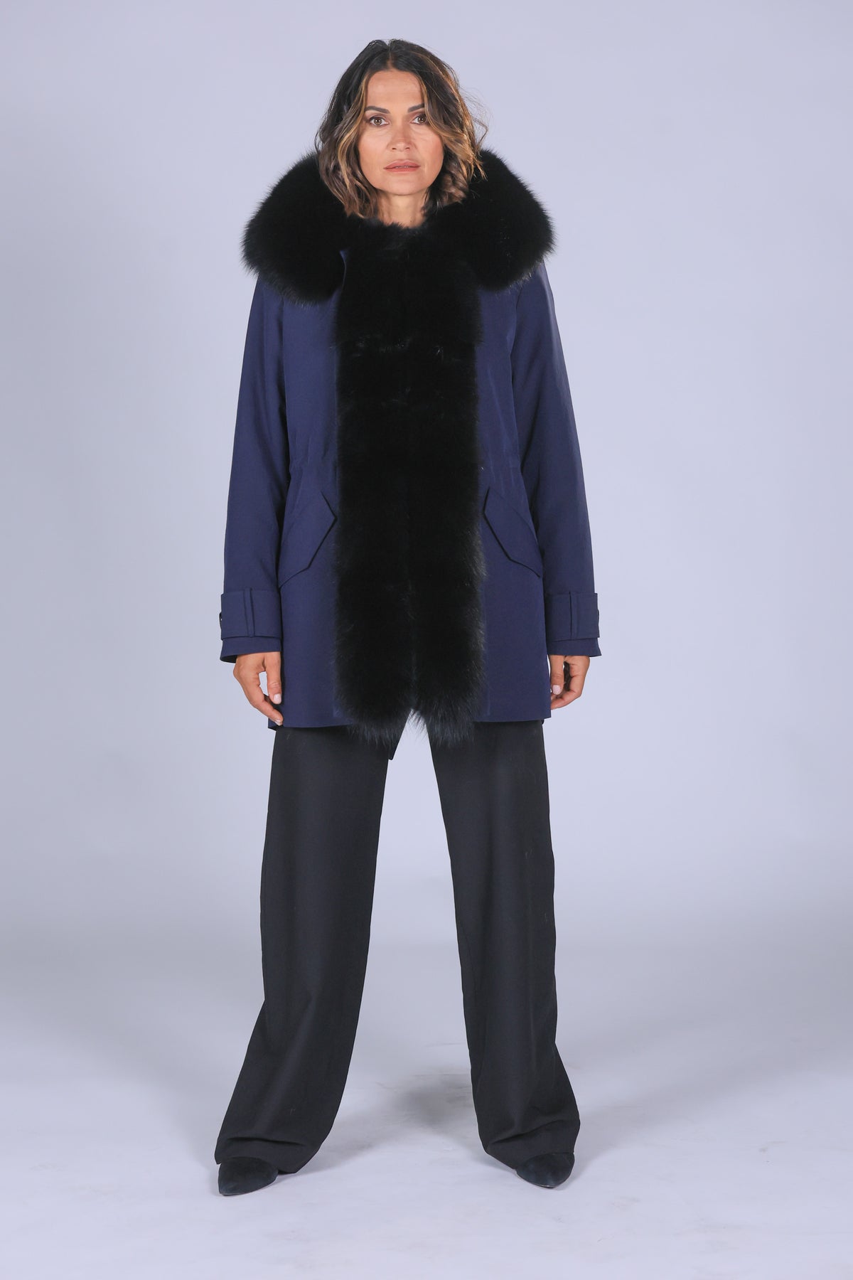 Parka long in misto cotone impermeabile Fox Black