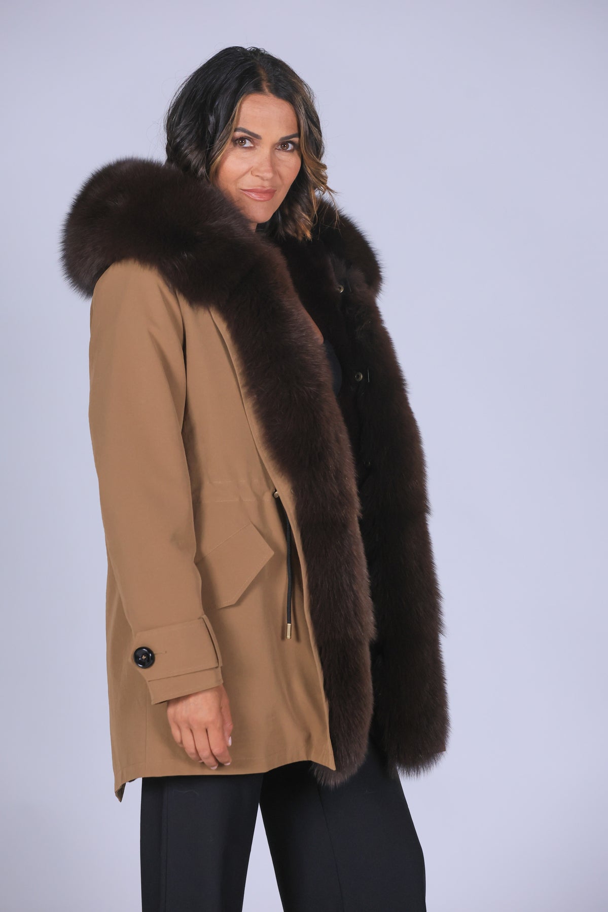 Parka long in misto cotone impermeabile Fox Brown