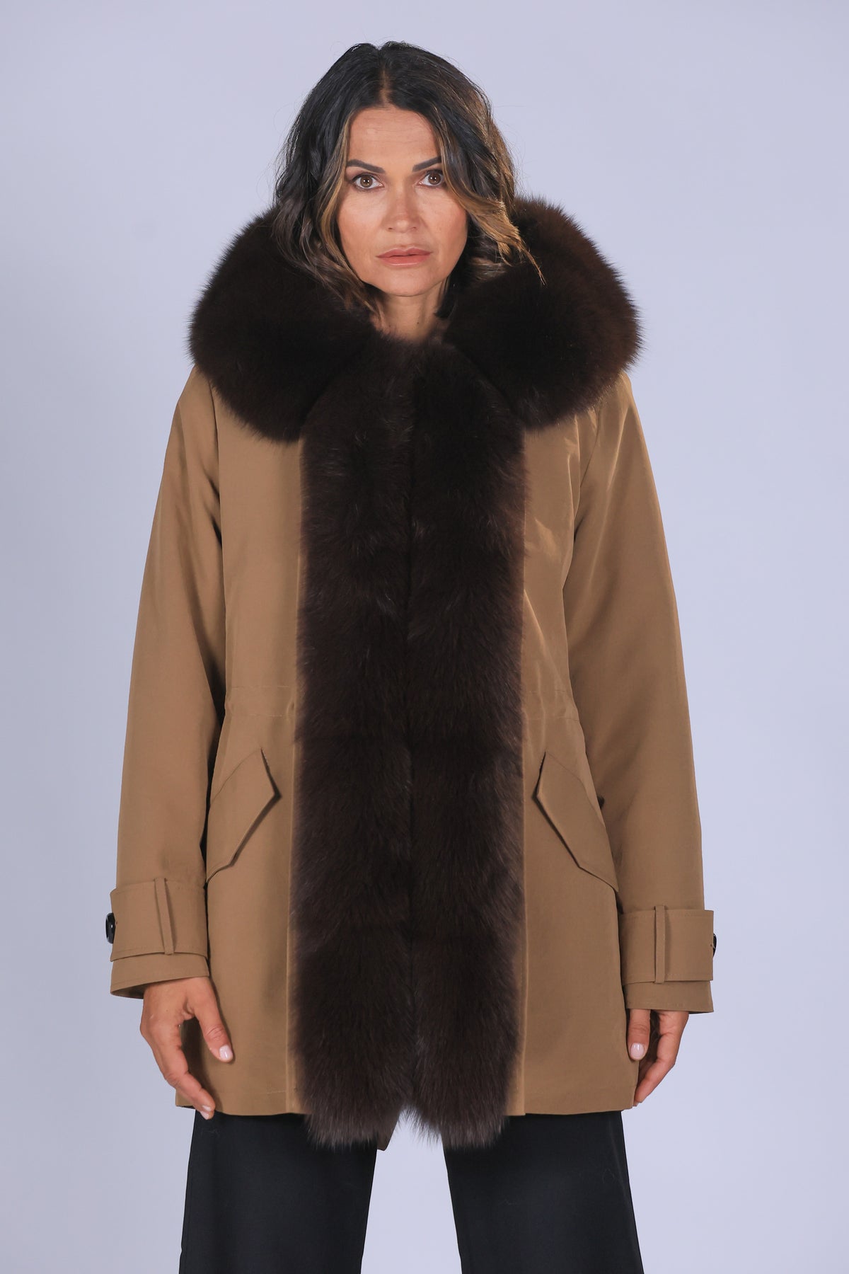 Parka long in misto cotone impermeabile Fox Brown