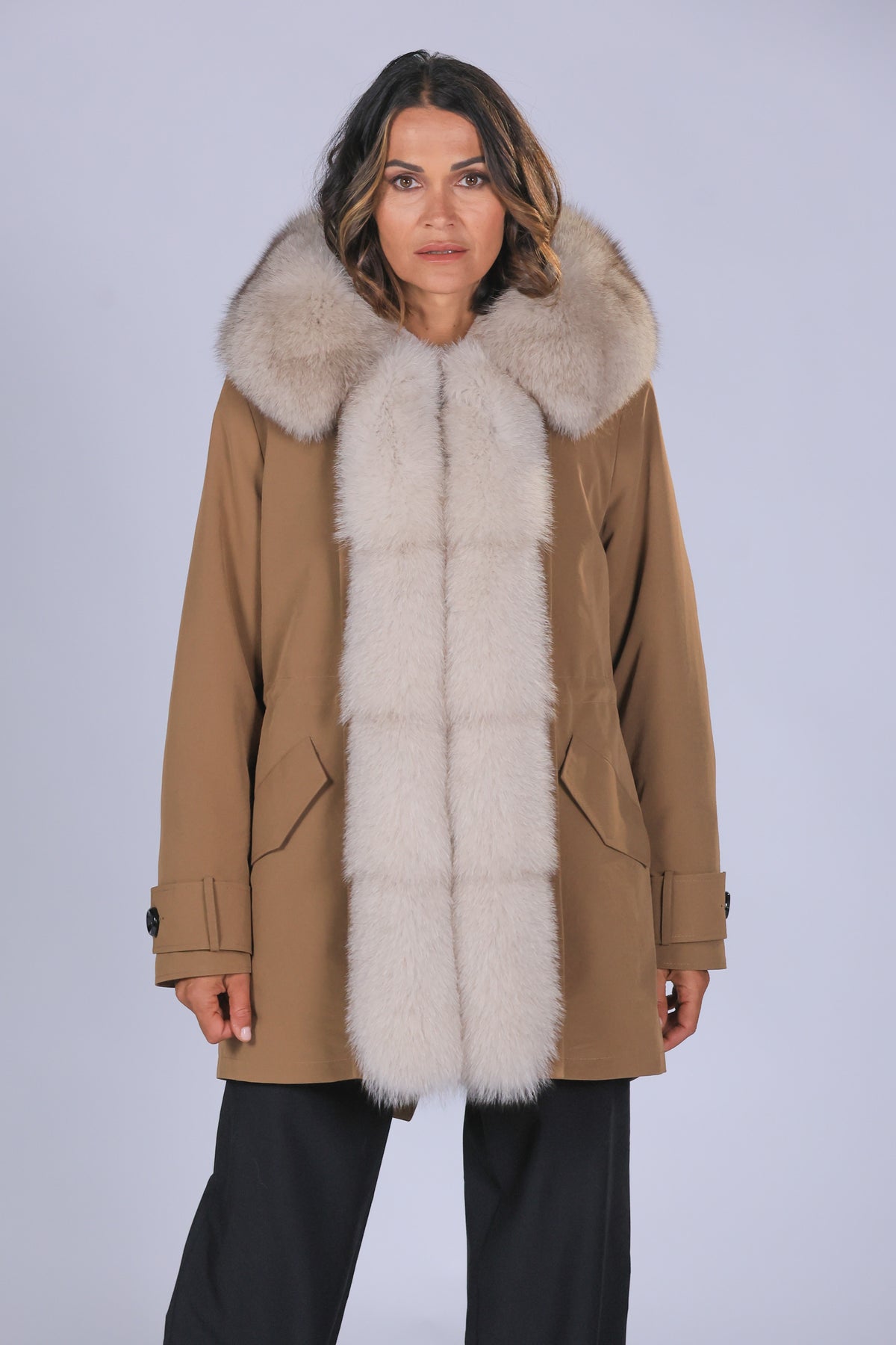 Parka  long in misto cotone impermeabile  Fox Beige