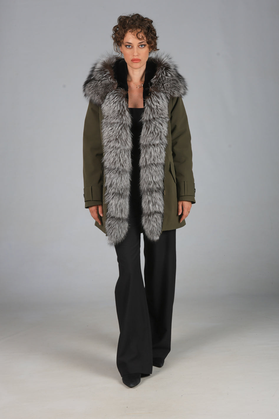 Parka long in misto cotone impermeabile Fox Silver