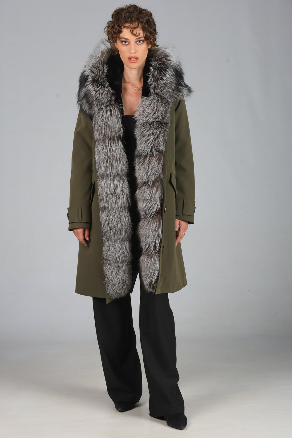 Parka x-long in misto cotone impermeabile Fox Silver