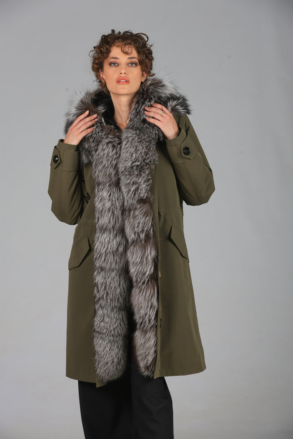 Parka x-long in misto cotone impermeabile Fox Silver