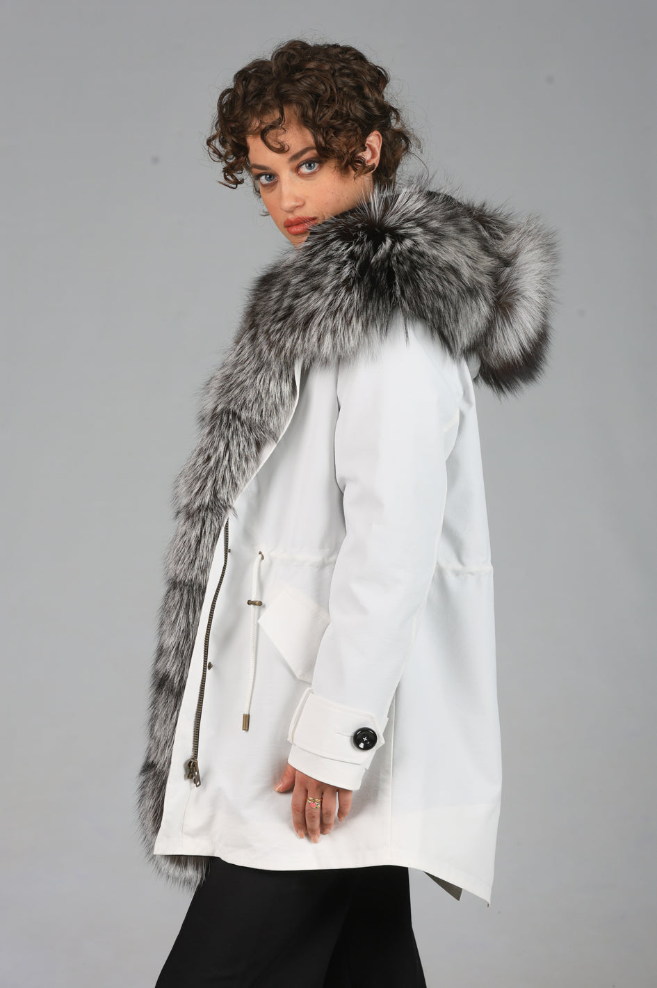 Parka long in misto cotone impermeabile Fox Silver