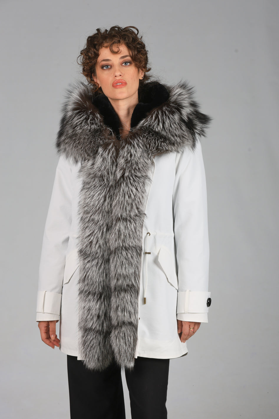 Parka long in misto cotone impermeabile Fox Silver