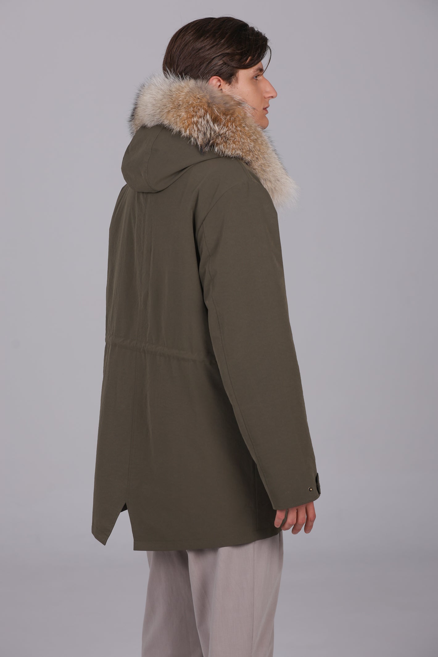 Parka  long in misto cotone impermeabile Coyote e shearling