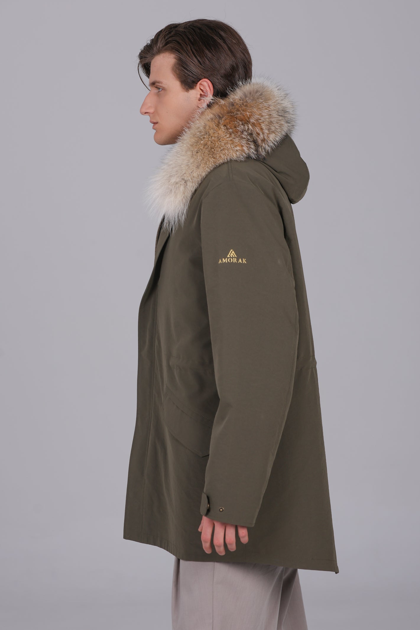 Parka  long in misto cotone impermeabile Coyote e shearling