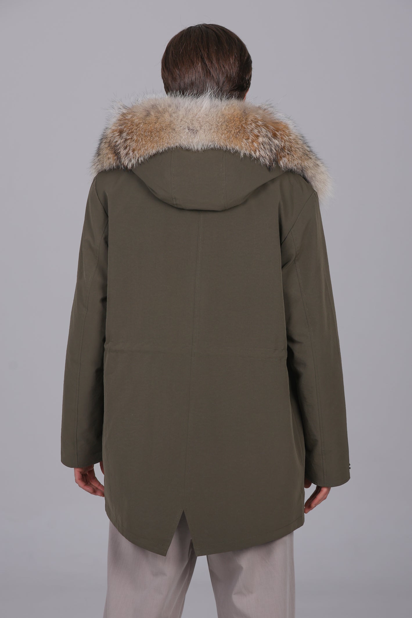 Parka  long in misto cotone impermeabile Coyote e shearling