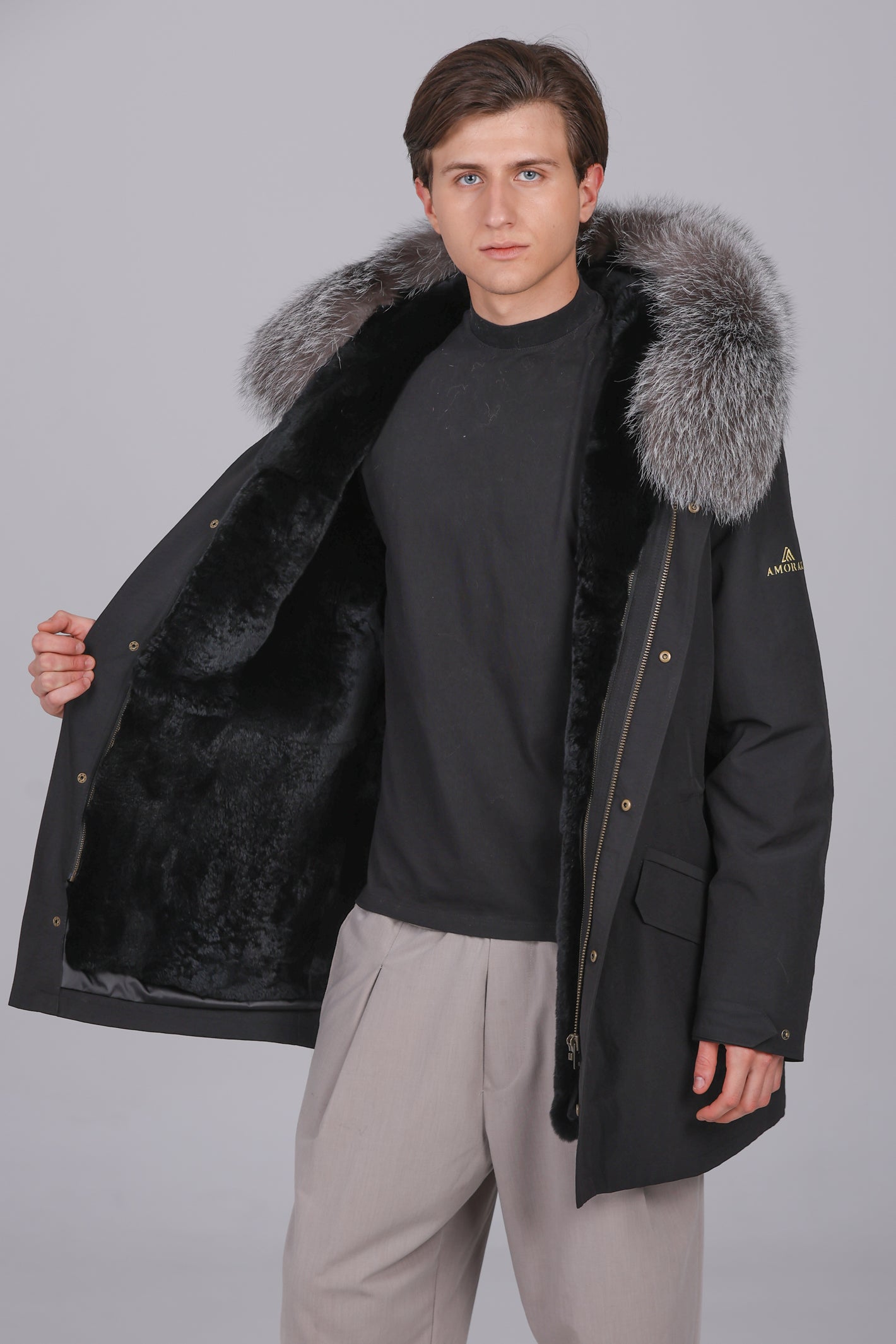 Parka long in misto cotone impermeabile fox frost