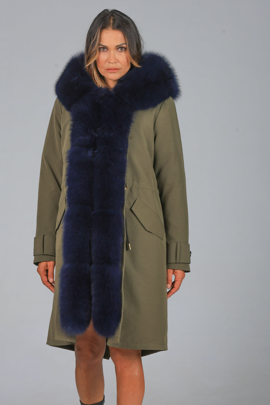 Parka X-long in misto cotone impermeabile Fox Blue