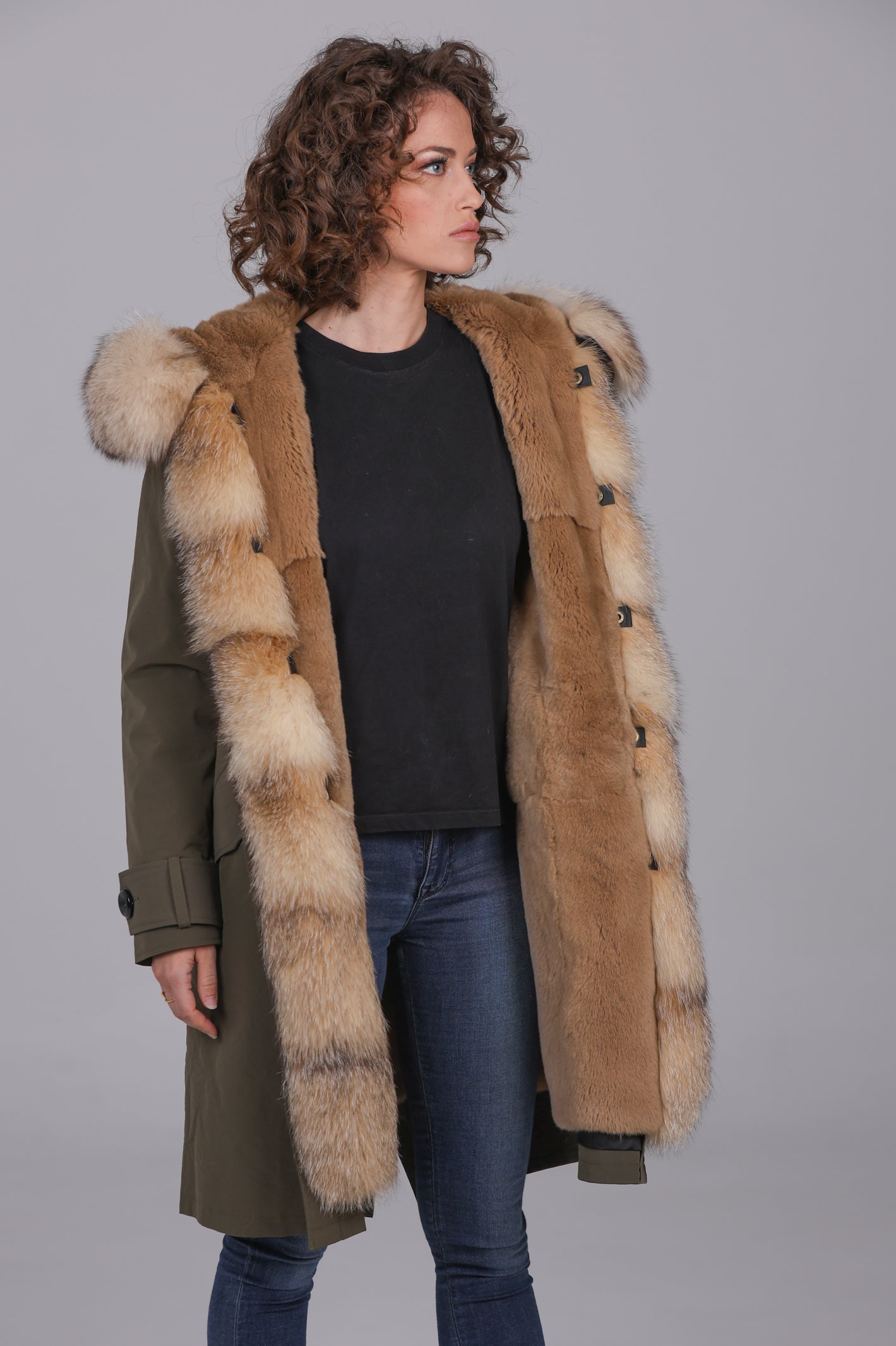 Parka X-long in misto cotone impermeabile Fox Cristal