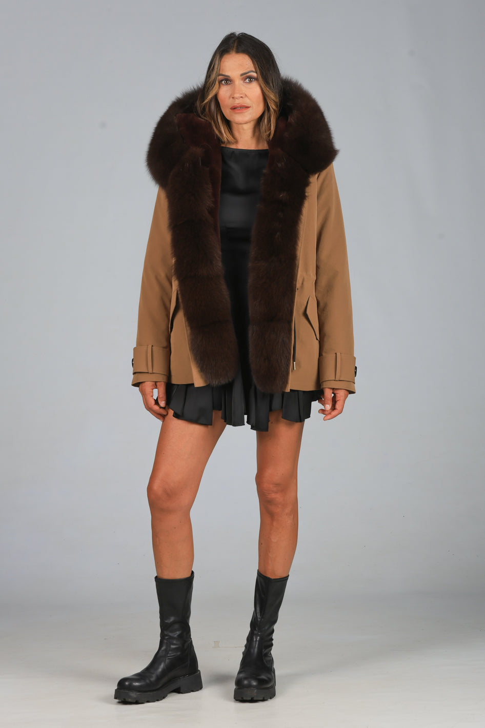 Parka  short in misto cotone impermeabile  Fox Brown