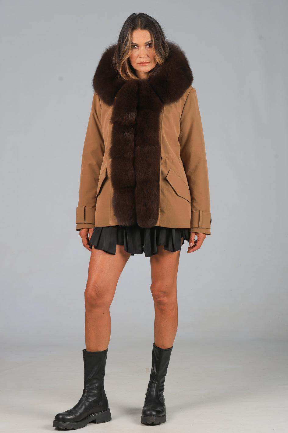 Parka  short in misto cotone impermeabile  Fox Brown