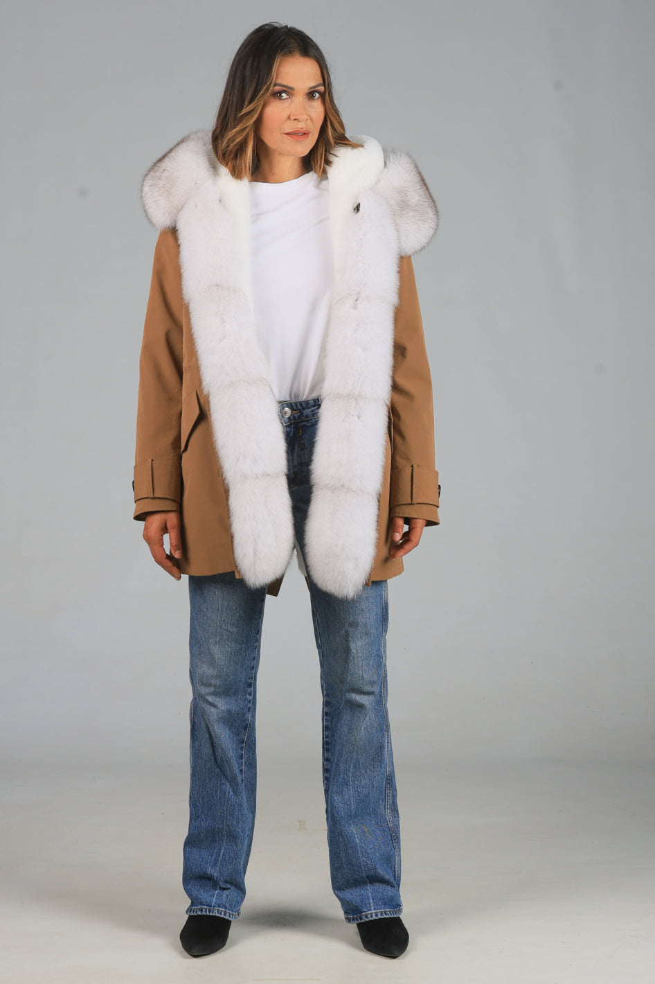 Parka  long in misto cotone impermeabile  Fox White