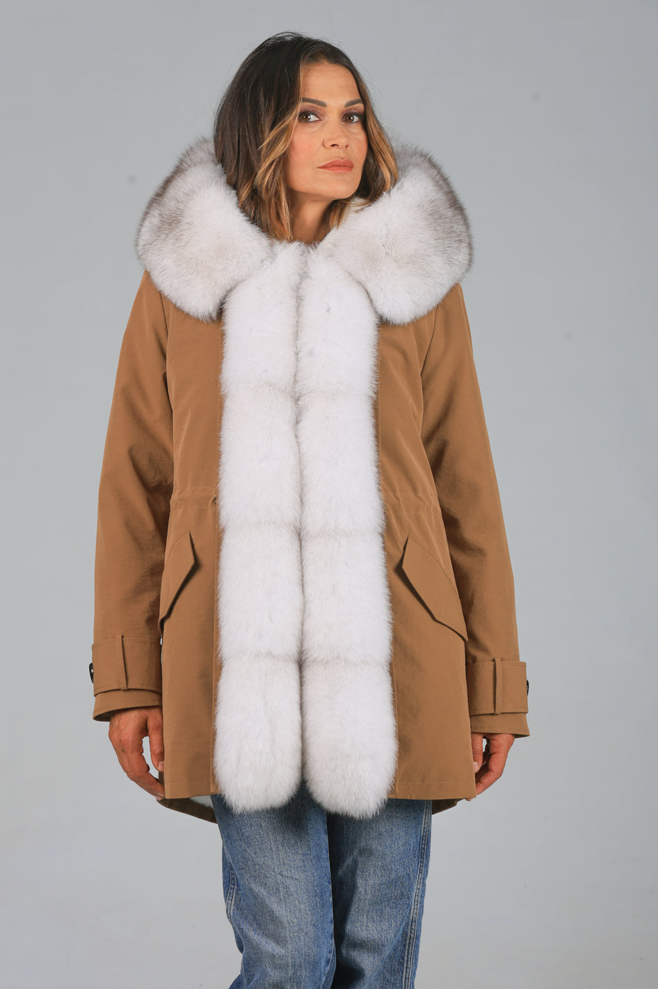 Parka  long in misto cotone impermeabile  Fox White