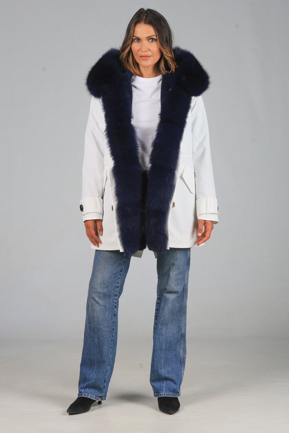 Parka long  in misto cotone impermeabile Fox Blue