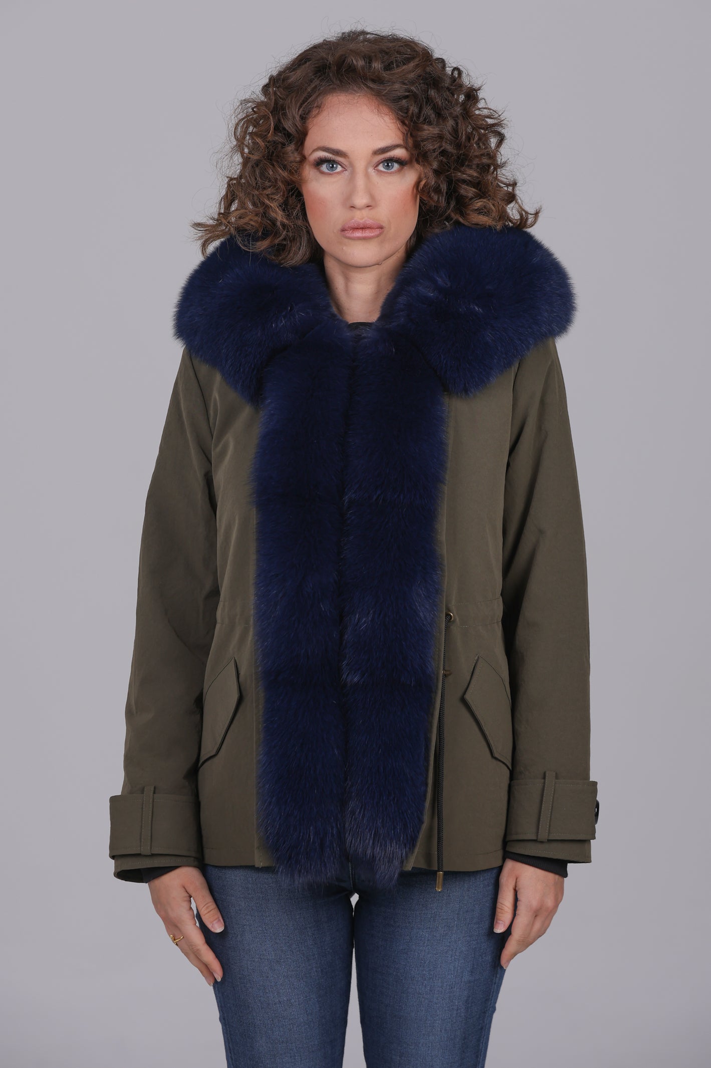 Parka short in misto cotone impermeabile Fox Blue