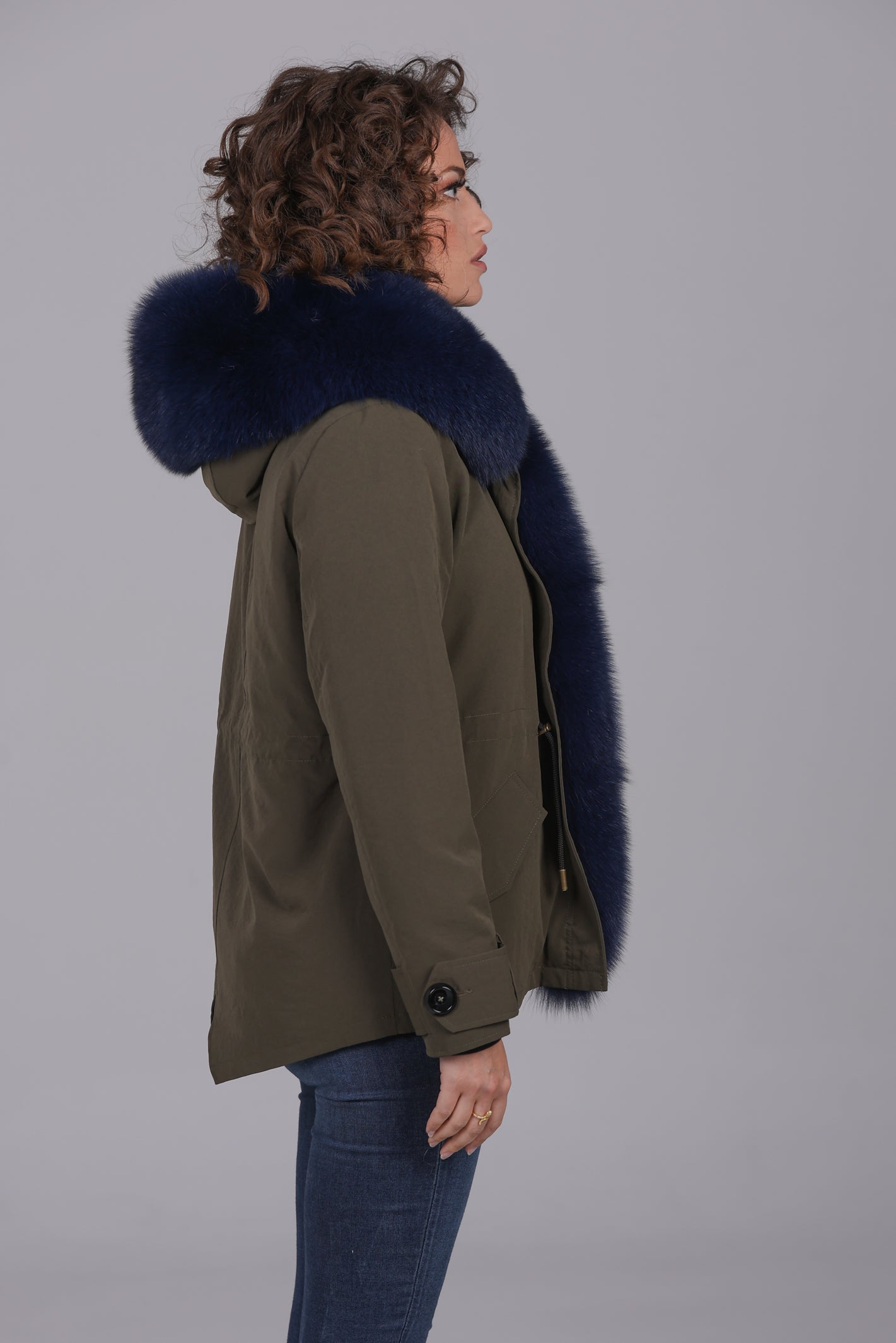 Parka short in misto cotone impermeabile Fox Blue