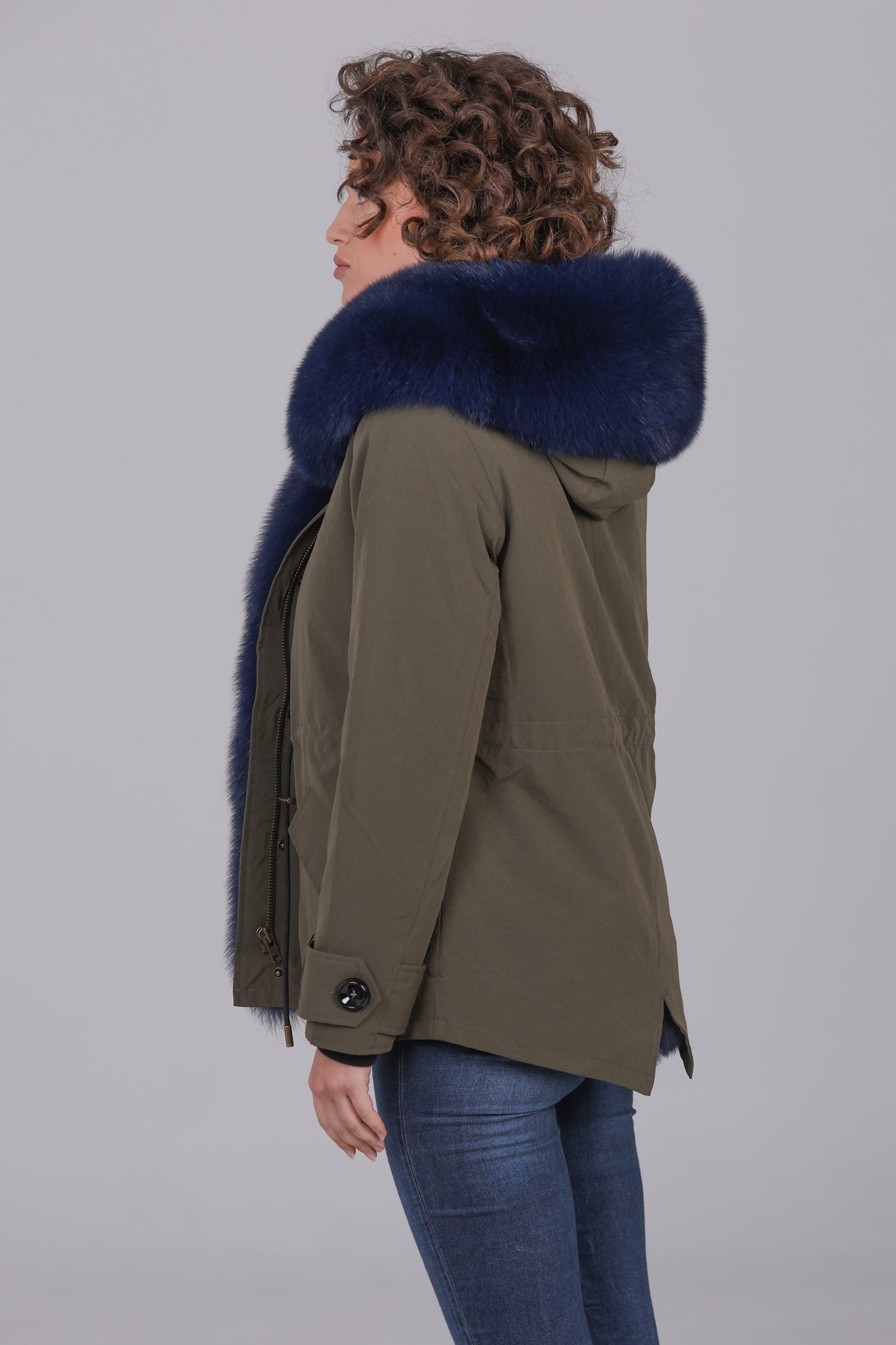 Parka short in misto cotone impermeabile Fox Blue