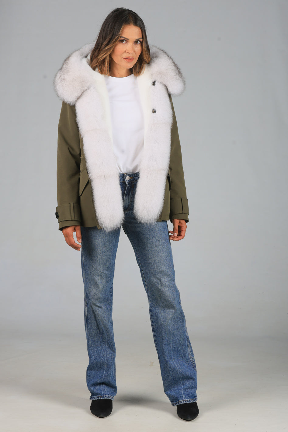 Parka short in misto cotone impermeabile  Fox White