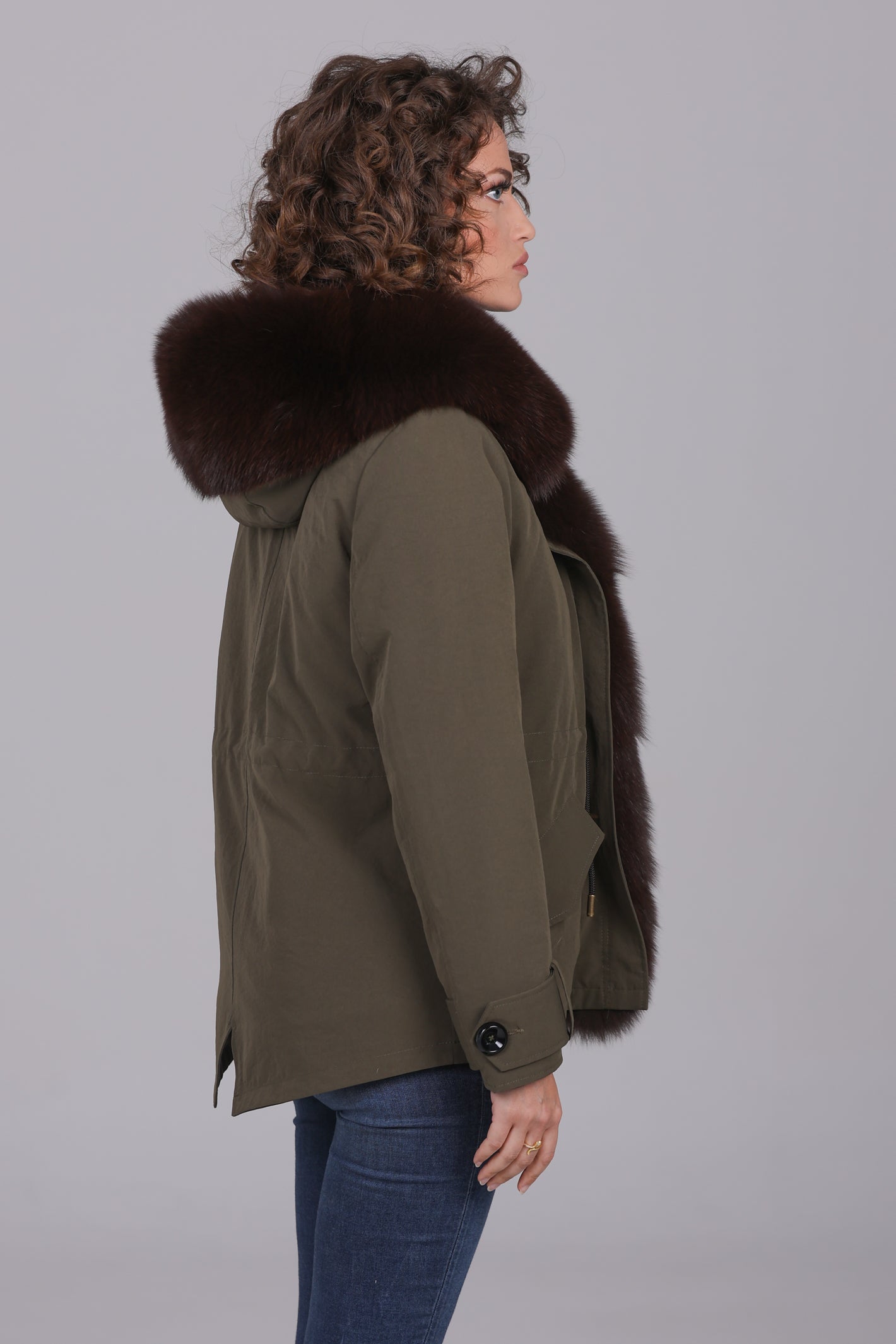 Parka  short in misto cotone impermeabile  Fox Brown